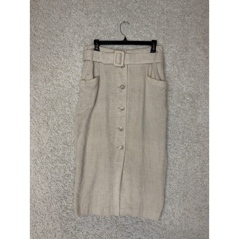 Vintage EXPRESS Beige Linen Blend Skirt Womens Size 11/12 Made in USA